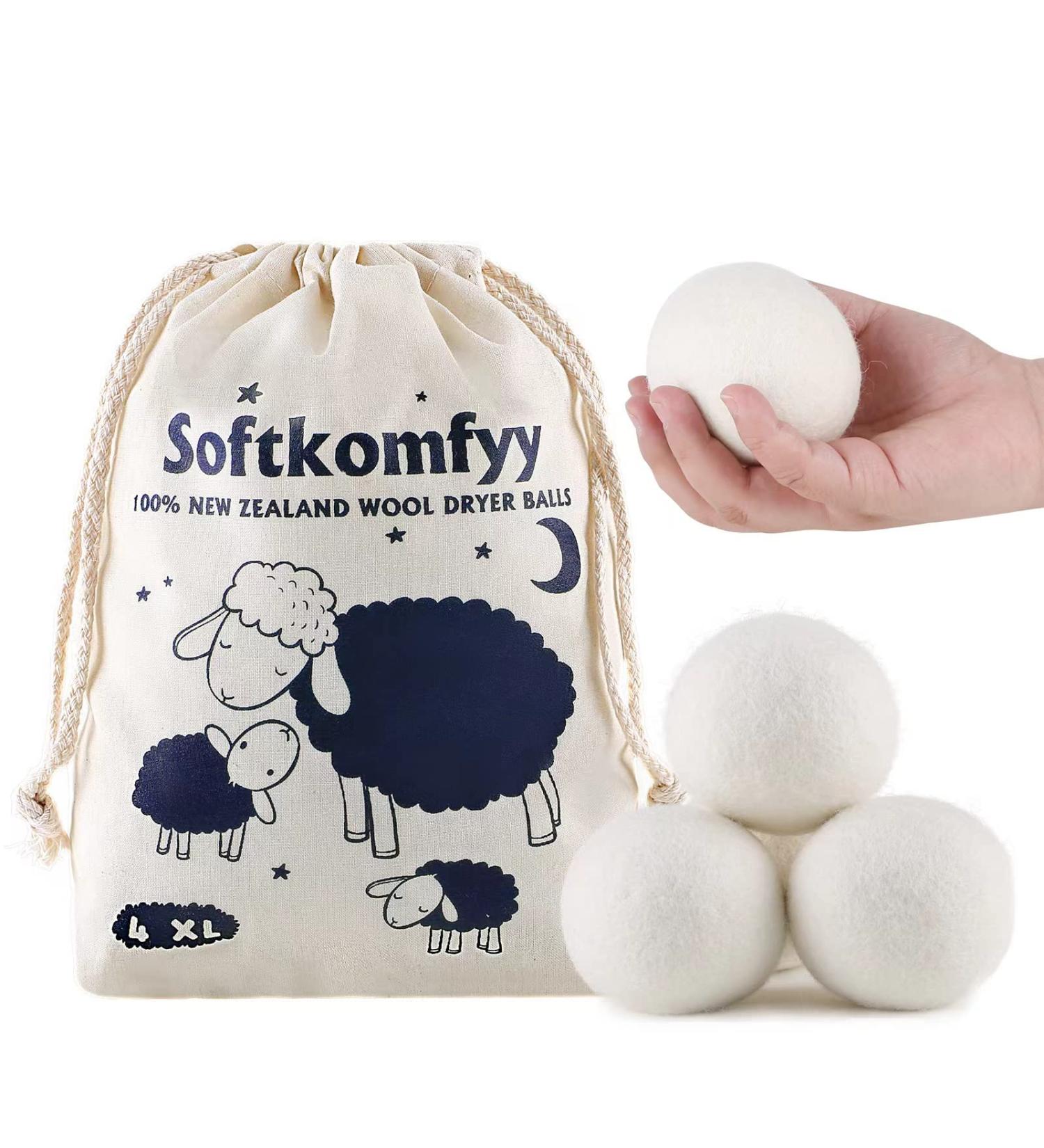 4 Pack XL Wool Dryer Balls - Handmade from 100% New Zealand Wool | Organic Fabric Softener for Laundry | Reusable & Eco-Friendly | Shortens Drying Time | Baby Safe | 1000 Loads - Buy Online on SooperMarket.com