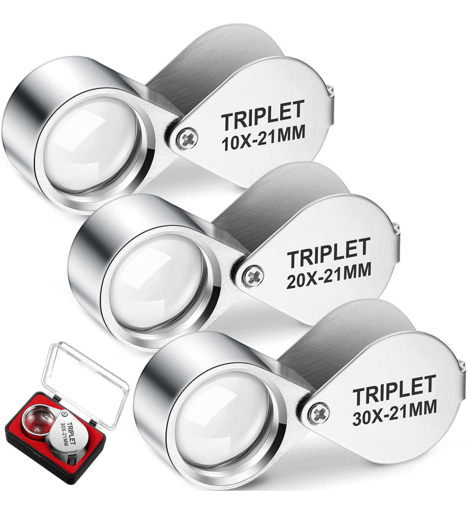 3 Piece Jewelers Eye Loupe Set - 10X, 20X, 30X Pocket Magnifying Glass for Jewelry, Coins, Gems, Stamps, Watches - Silver - Buy Online on SooperMarket.com