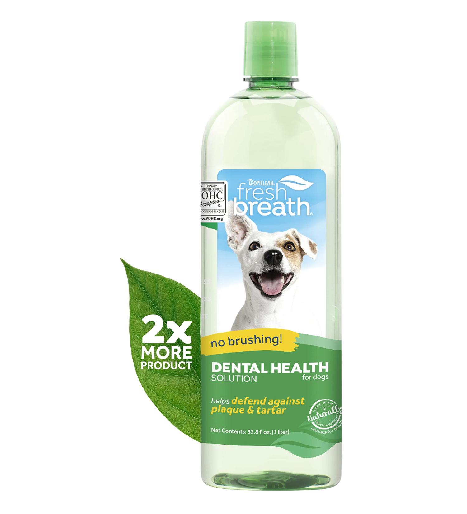 TropiClean Fresh Breath Oral Care Water Additive for Dogs - 33.8 fl oz - Dog Breath Freshener - Plaque & Tartar Defense - No Toothbrush Needed - Buy Online on SooperMarket.com