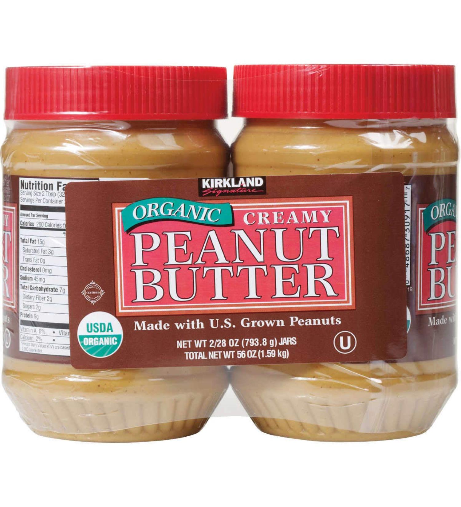 Kirkland Organic Creamy Peanut Butter U.S. Valencia Peanuts 28 Ounce Each Jar 2 Pack
