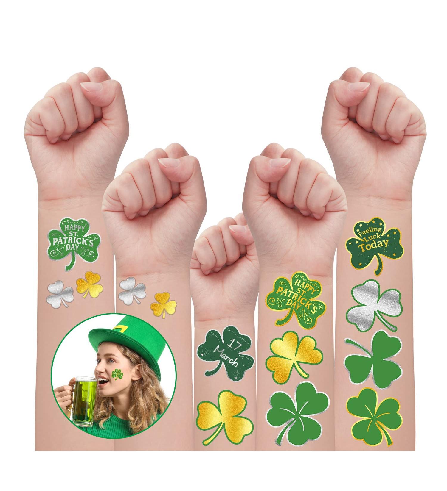 64 PCS St Patrick's Day Glitter Shamrock Temporary Tattoos - Partywind Metallic Face Stickers for Women, Men, Kids - Saint Patrick's Day Decorations & Party Favors (2 Sheets) - Buy Online on SooperMarket.com