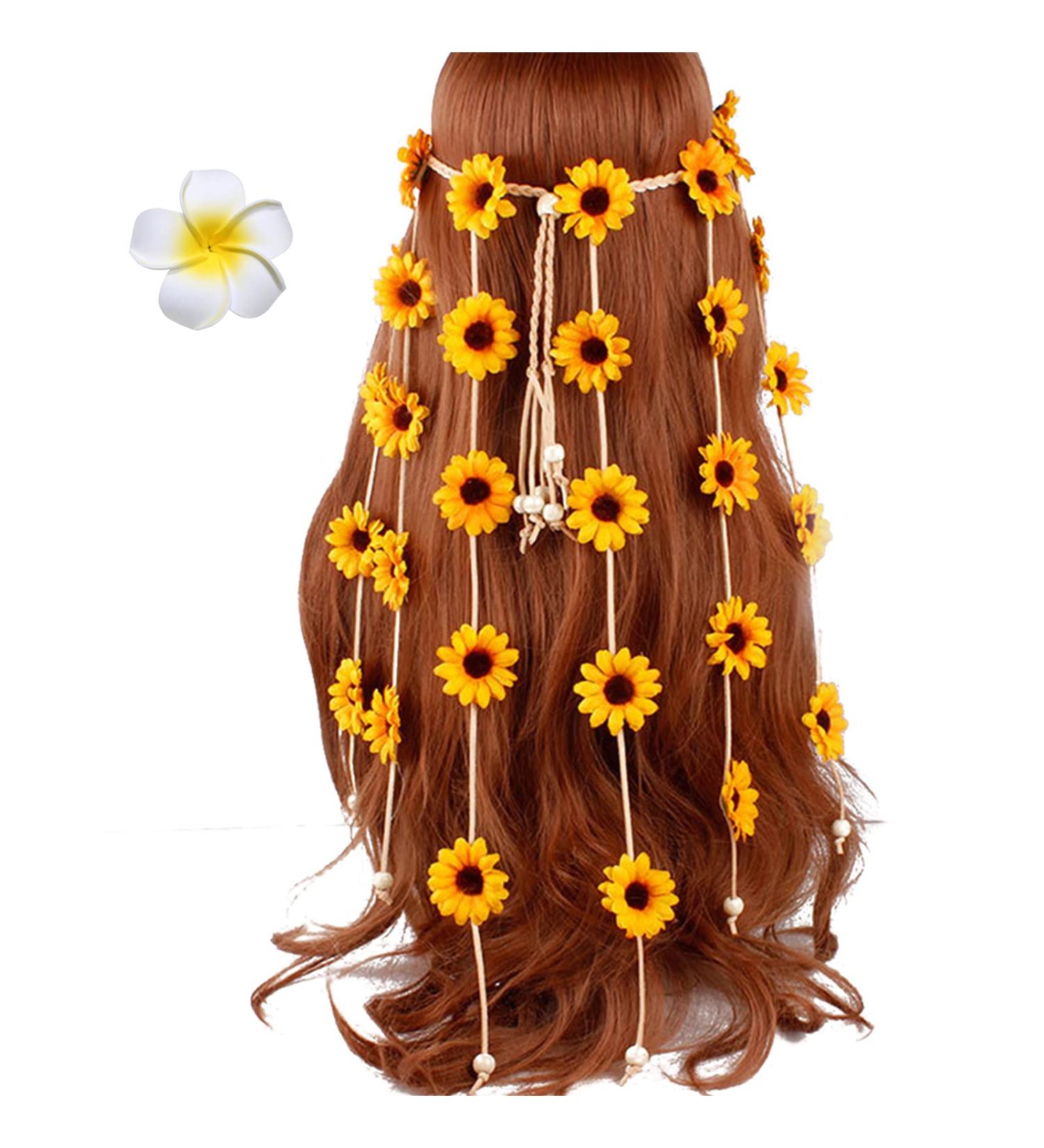 Boho Sunflower Flower Headband | Hippie Floral Crown Hairband for Women and Girls | Handmade Yellow Hair Accessories for Party, Cosplay, and Decoration - Buy Online on SooperMarket.com