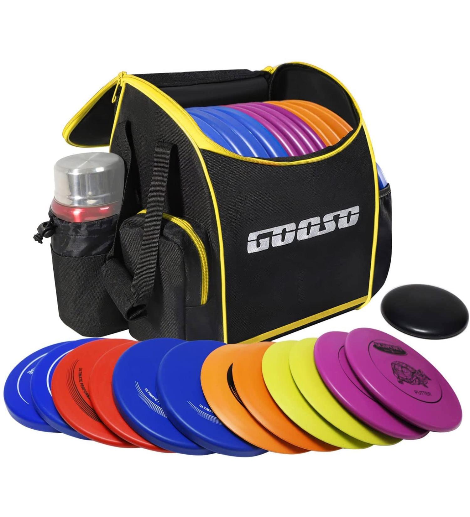 Disc Golf Set with Bag - 12-Piece Flying Discs for Beginners | Portable Backpack Holds 28+ Discs | Yellow - Buy Online on SooperMarket.com