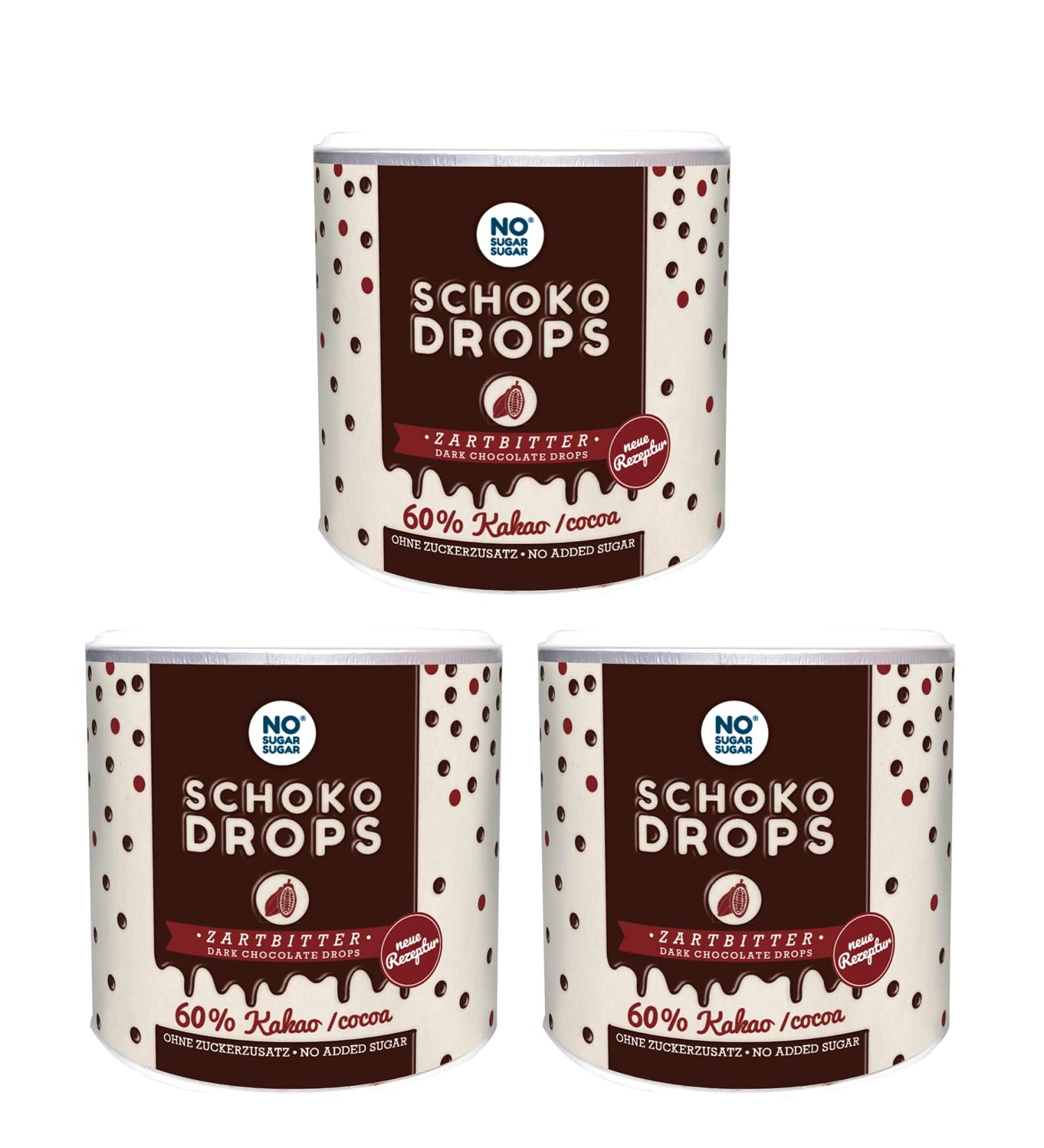 Buy No Sugar Sugar Schokodrops - Daring 60% Cocoa Bitter Chocolate (3x250g) | Sugar-Free Sweetened with Erythritol & Stevia | International Shipping Available - Buy Online on SooperMarket.com
