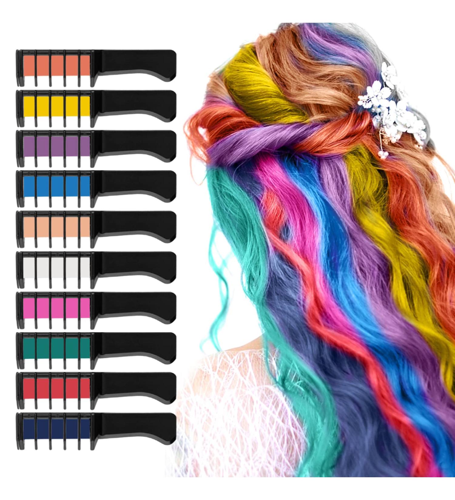 Washable Hair Chalk Comb - 10 Colors Professional Hair Color Dyeing Tool for Party Cosplay - Perfect DIY Gift for Girls Ages 5-11 - Buy Online on SooperMarket.com