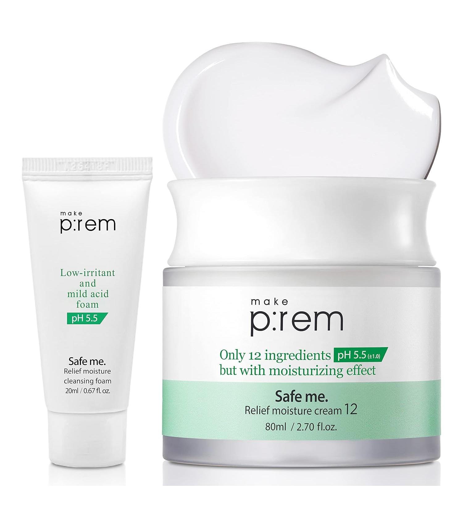 MAKEP:REM Relief Moisture Cream for Dry Sensitive Skin - 2.70 Fl Oz. & Low-irritant and mild acid foam - 0.67 Fl Oz. - Buy Online on SooperMarket.com
