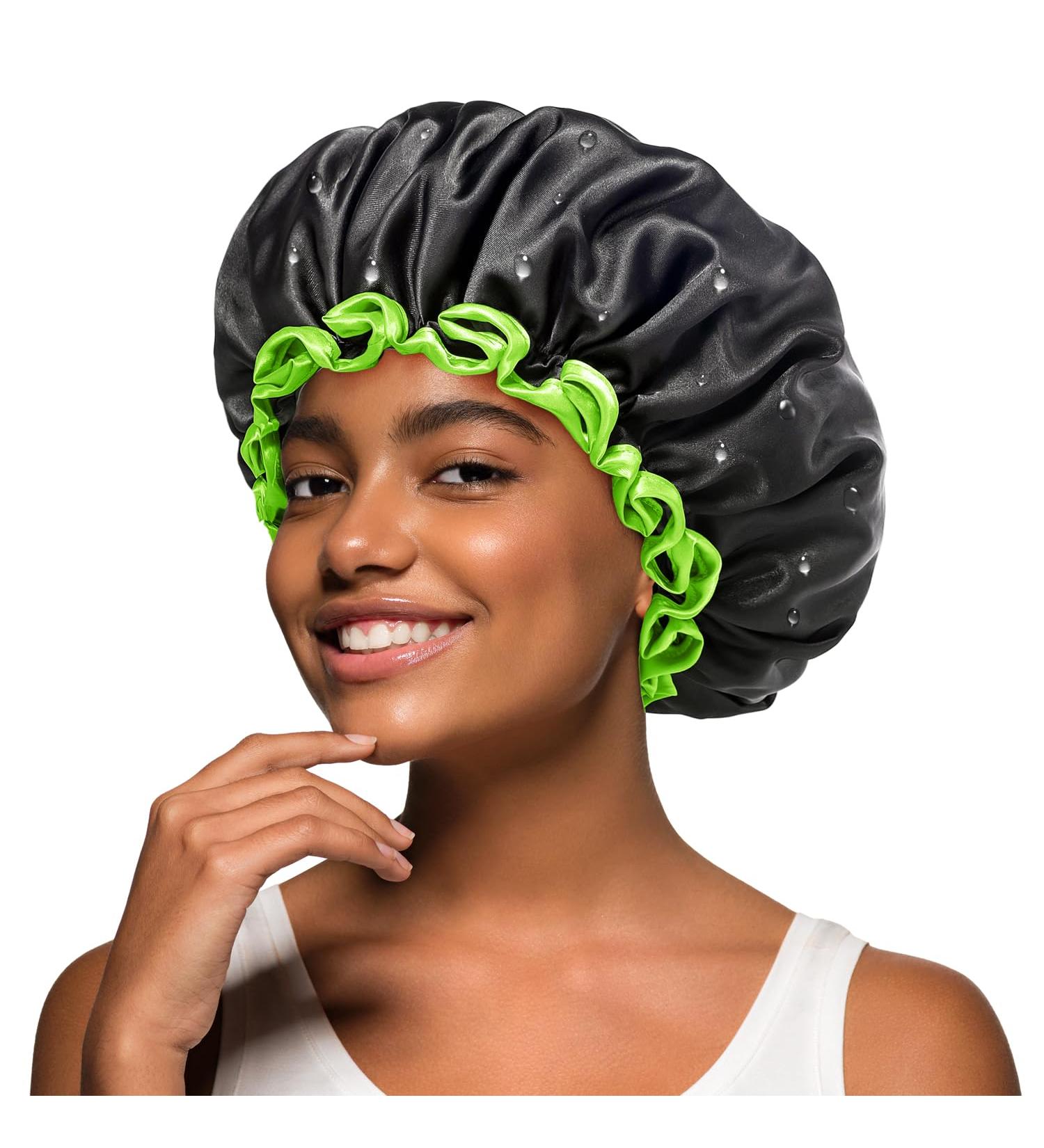 Mikimini Black Shower Hood for Women Men & Girls 2-Pack Reusable Waterproof Bathing Hood with Soft PEVA Lining Stretchy Medium Black & Green - Buy Online on SooperMarket.com