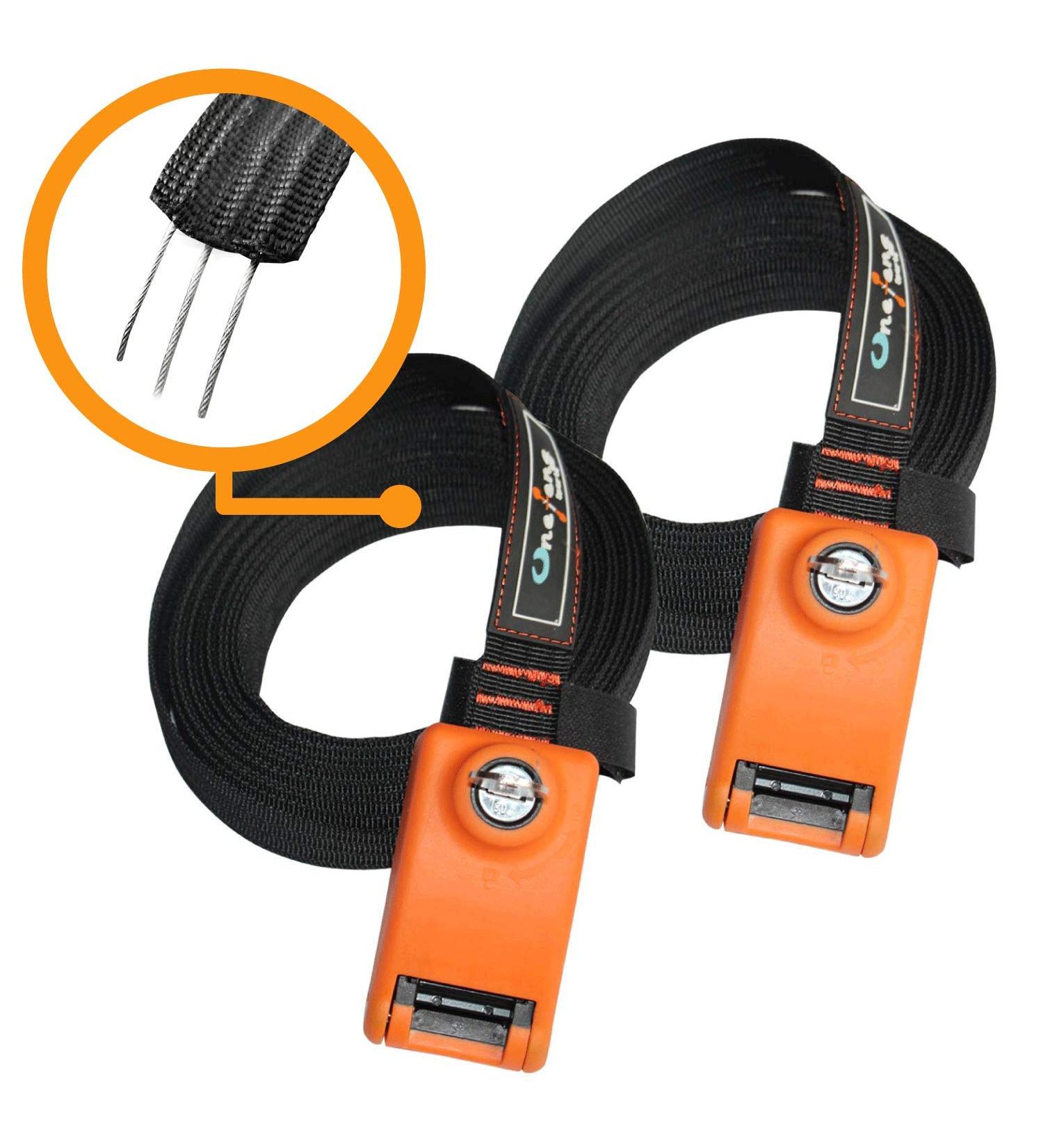 Secure Lockable Surfboard & Paddle Board Tie Down Strap Set | 10ft Stainless Steel Cables | Key Lock Feature | No Scratch Silicone Buckle | 2 Pack - Buy Online on SooperMarket.com