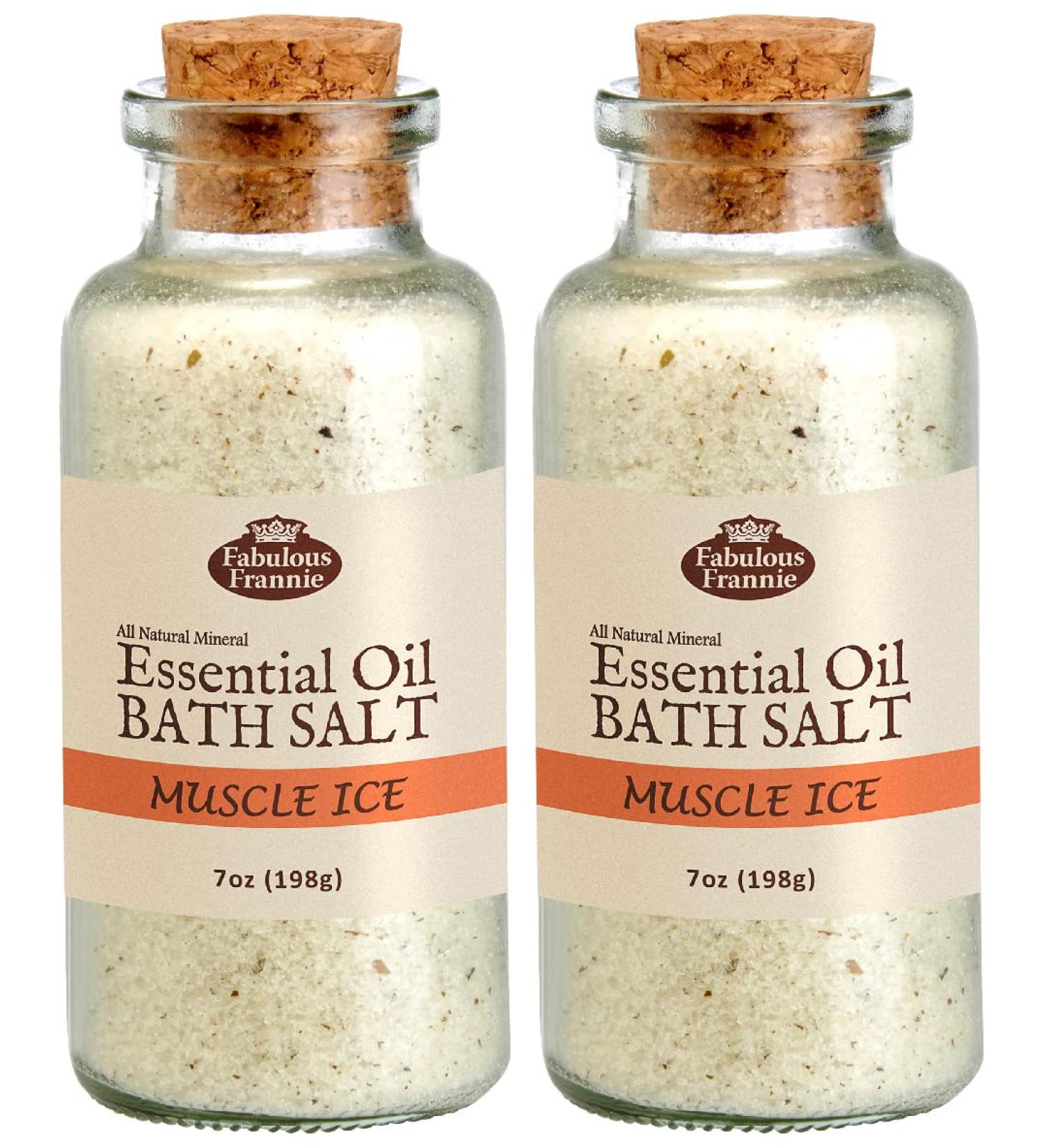 Fabulous Frannie Aromatherapy Muscle Ice Essential Oil Mineral Bath Salt 2pk/7oz Each Made with Cinnamon  Eucalyptus  Rosemary  Clove Bud  Lavender  Sweet Orange and Peppermint Essential Oils.