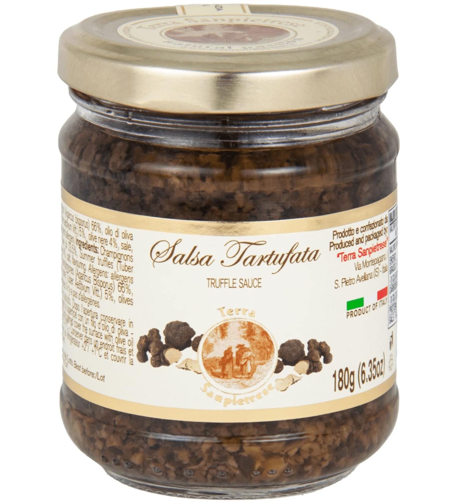 TerraSanpietrese Italian Black Truffle Sauce with Champignon Mushrooms & Black Olives - 180g (Pack of 1) - Buy Online on SooperMarket.com