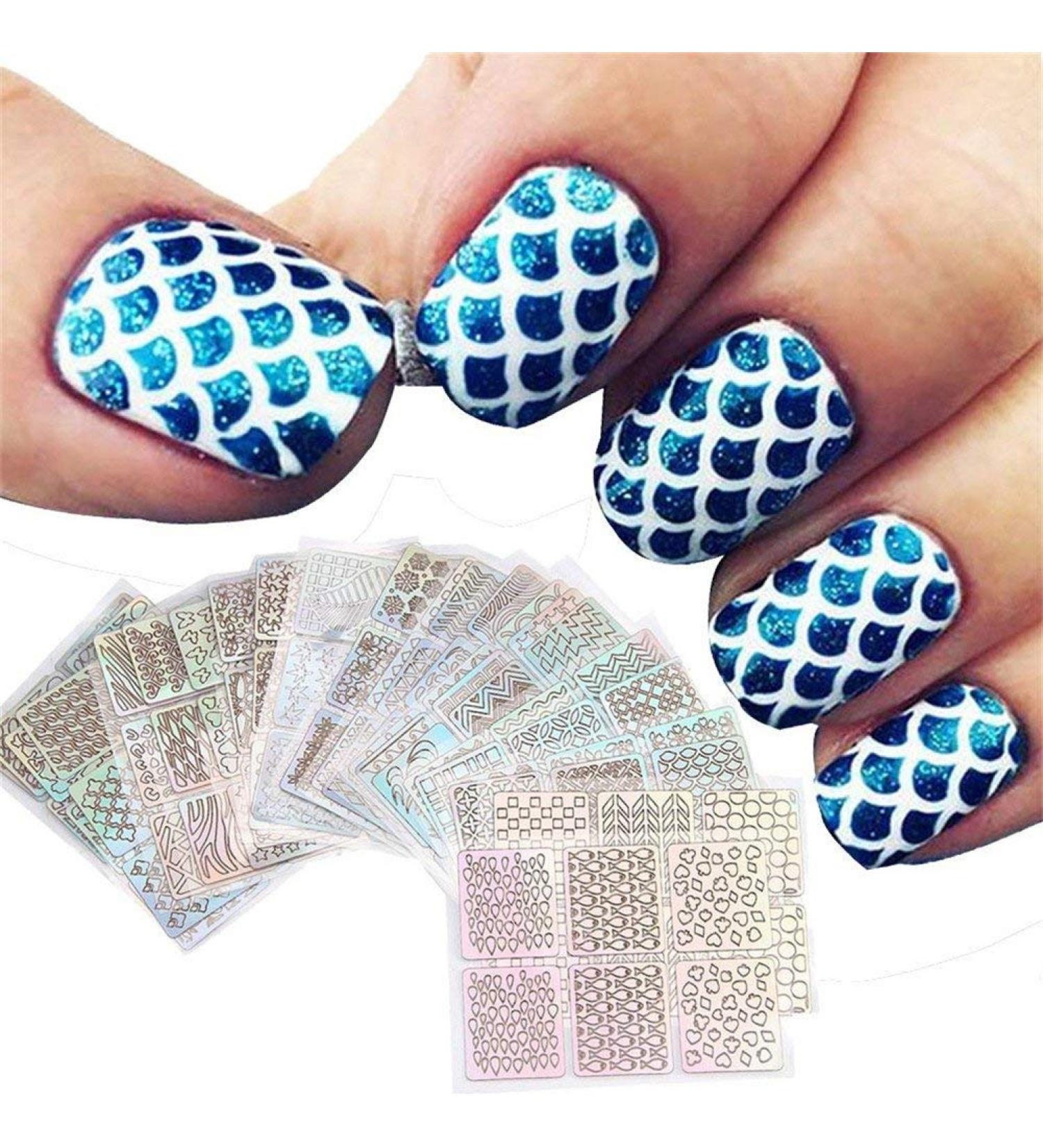 12 Sheets Nail Vinyl Stencils Nail Art Decoration Stickers Set Nail Art Design Stickers Tips Decals Adorable Quality and Practical Nice Design - Buy Online on SooperMarket.com