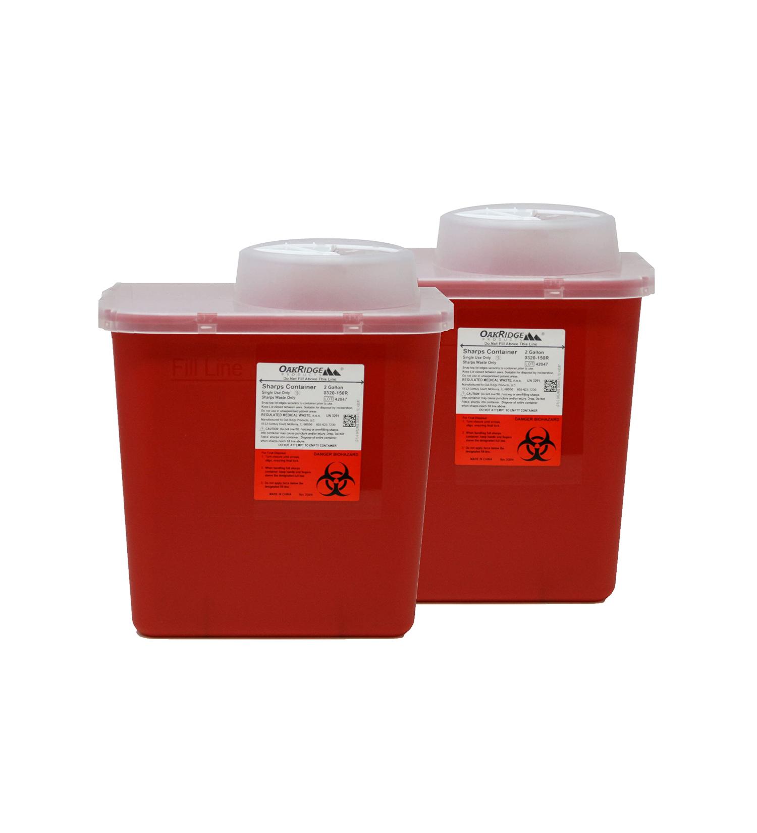 2 Gallon Sharps and Biohazard Waste Disposal Container with Chimney Top Lid - Pack of 2 | Oakridge Products - Buy Online on SooperMarket.com