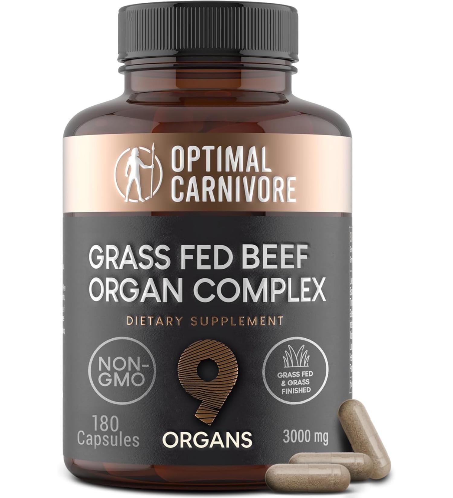 Grassfed Beef Organs Supplement - Organ Complex with Liver, Brain, Heart, and More (180 Capsules) - Buy Online on SooperMarket.com