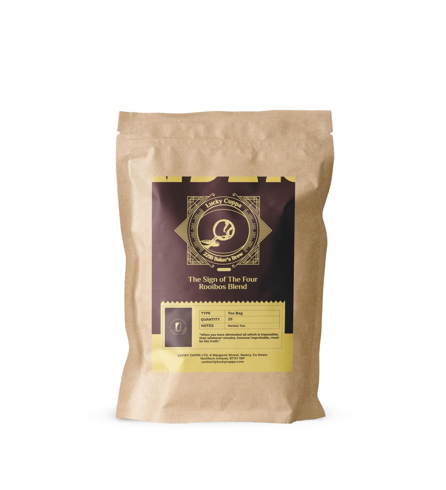 Lucky Cuppa's "221b Bakers Brew" Sign of The Four Rooibos Blend Tea Bag - Loose Leaf Tea - Decaf Rooibos Tea - Sherlock Tea Gifts - Tea Bags Individually Wrapped - 25 - Buy Online on SooperMarket.com