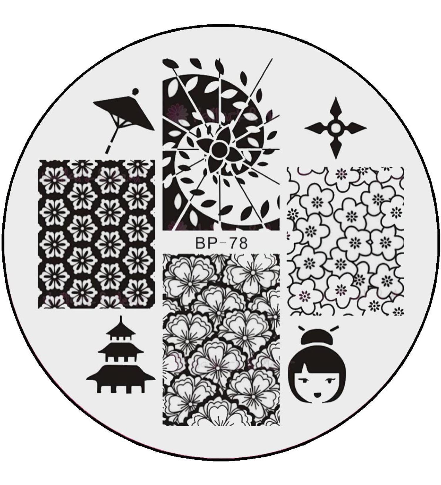 STAMPING STENCIL # BP-78 Spiral Cherry Blossoms Geisha Japan