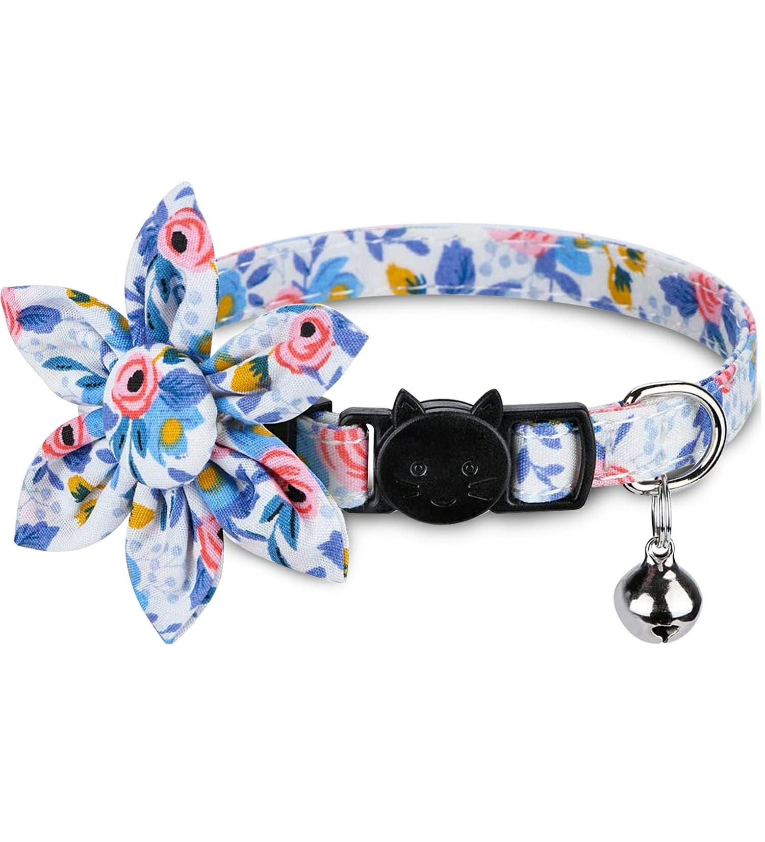 Pet Cat Safety Collar Breakaway Cat Collar with Bells Adjustable Cat Collars with Sunflower Cute and Soft Cat Collars Cat Collar Accessories for Cat and Small Animals Pets Blueflower - Buy Online on SooperMarket.com