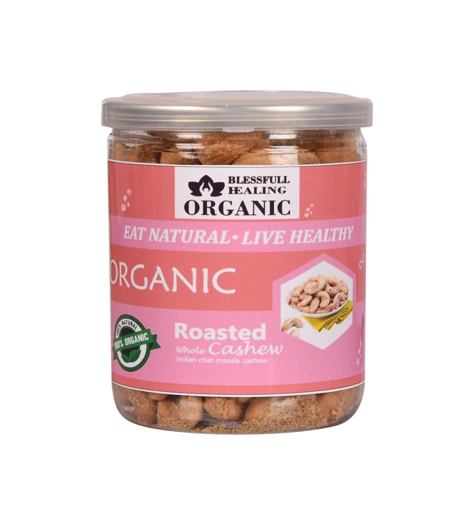 Blessfull Healing Organic Natural Vegan Indian Chat Masala Roasted Whole Cashew Nuts Crunchy Kaju 250 Gram - Buy Online on SooperMarket.com