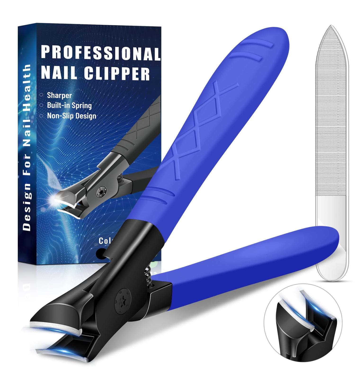Portable Ultra Sharp Nail Clippers for Thick Nails - Heavy Duty Toenail Clipper with Long Handle - Professional Nail Trimmer for Men and Women - Blue - Buy Online on SooperMarket.com