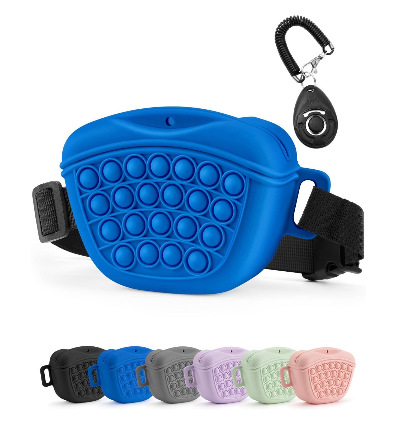 Gobeigo Silicone Dog Treat Bag with Clicker - Magnetic Closure Puppy Training & Walks Fanny Pack (Blue) - Buy Online on SooperMarket.com