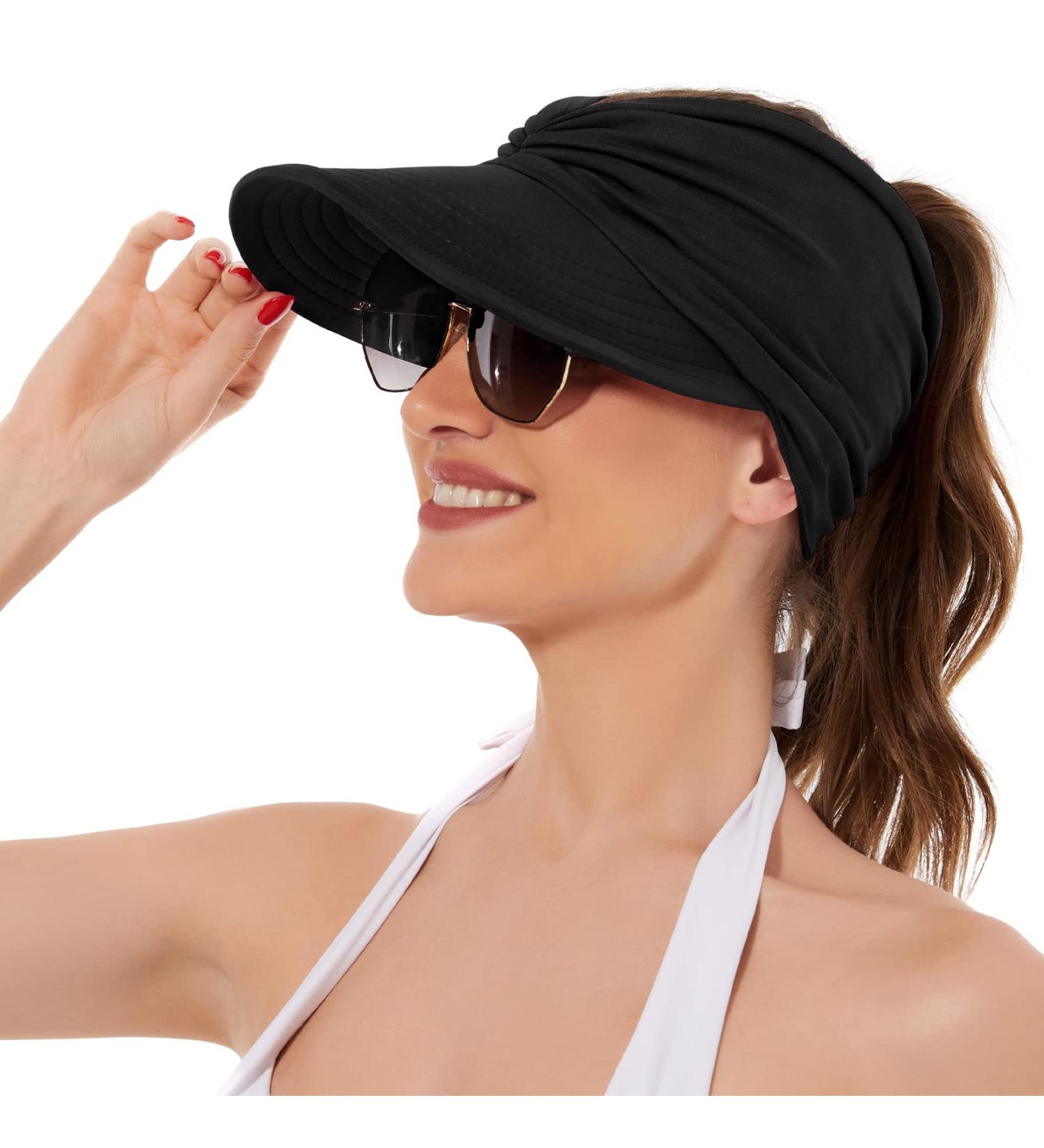 Komorebi Women's UV Protection Sun Hat with Wide Brim and Ponytail Opening - Black, One Size - Buy Online on SooperMarket.com
