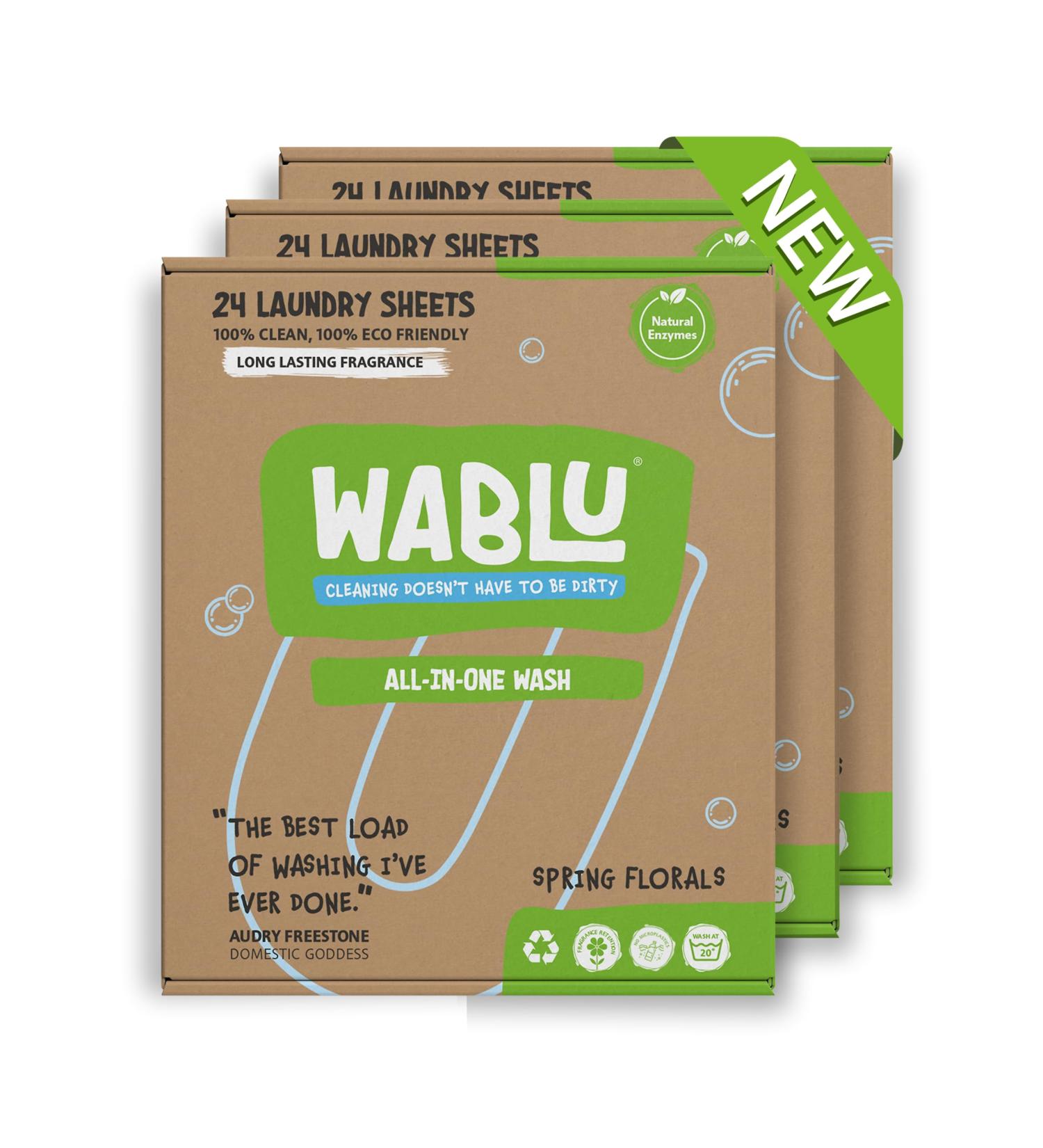 WABLU 72 Laundry Sheet Multipack | Spring Florals | Effective washing detergent sheets for your clothes to replace capsules pods and liquids | Natural Enzymes (BIO) | At least 72 washes - Buy Online on SooperMarket.com