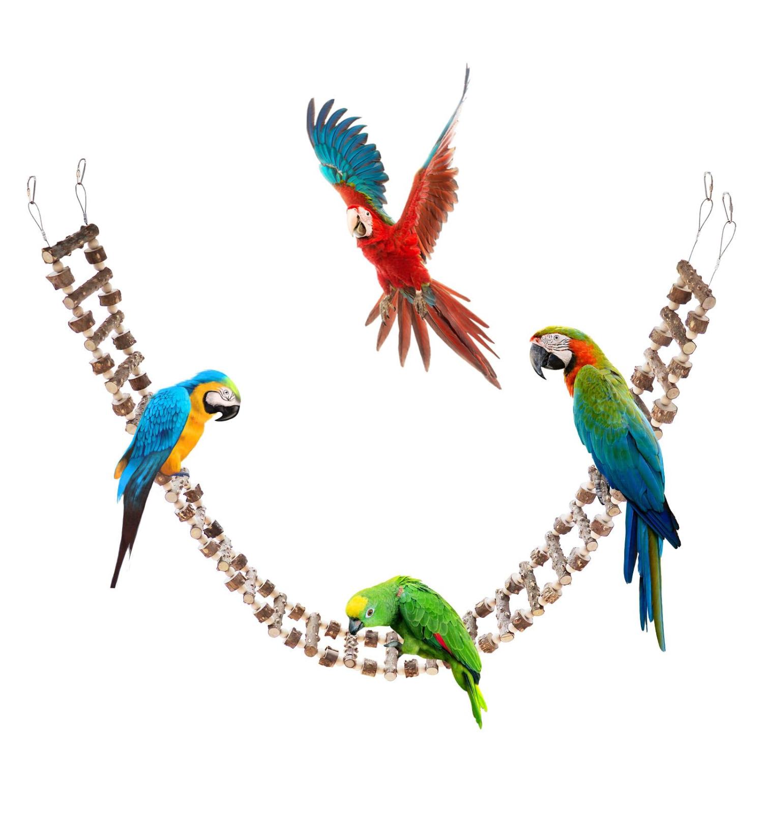 Bird Parrot Ladder Bridge Toy - Natural Pepper Wood Swing & Climbing Accessory for Birds Rats Hamsters - 26 Ladders 74.4x3.93 - Ideal Bird Cage Toy - Buy Online on SooperMarket.com