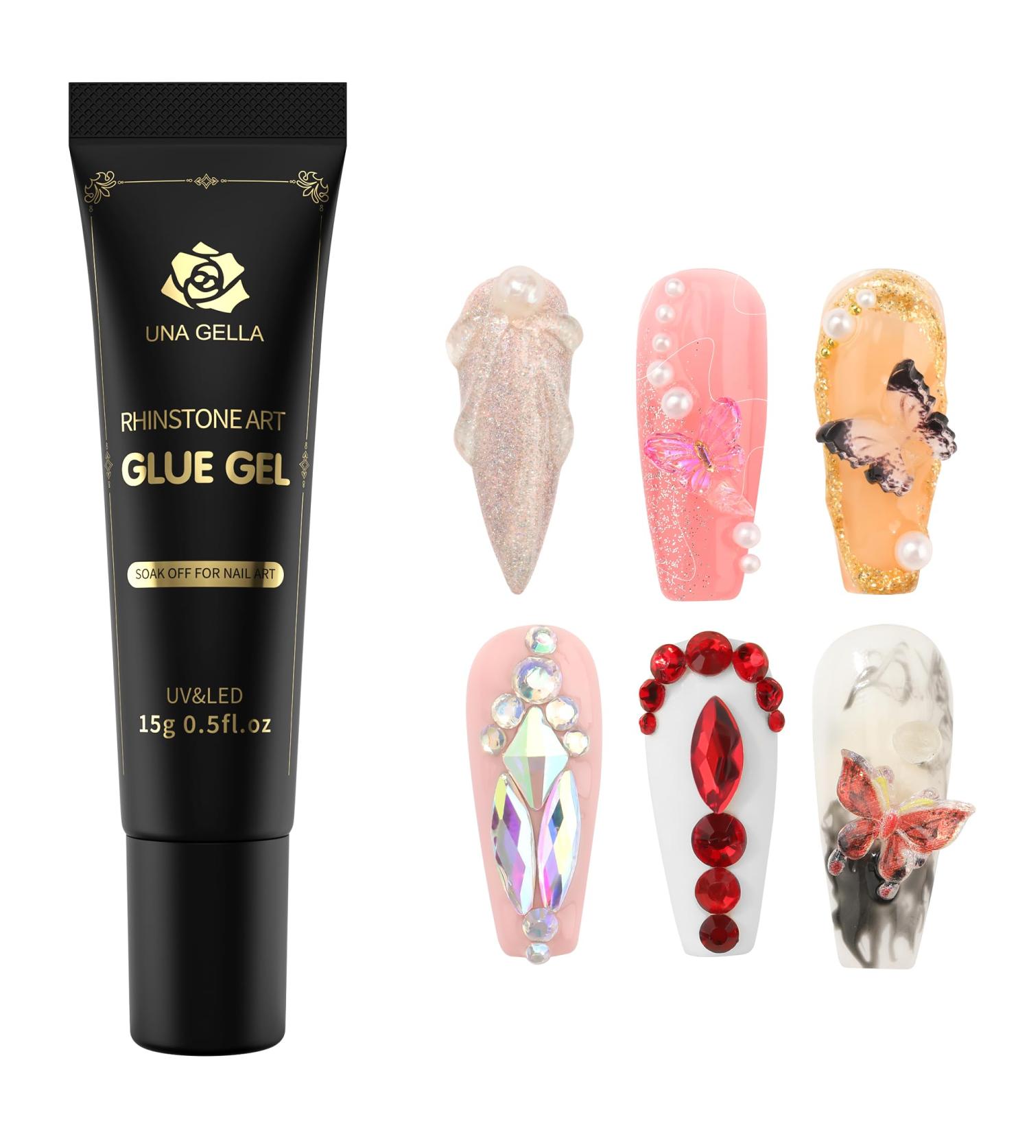 UNA GELLA Nail Rhinestone Glue Gel - Super Strong 15ML for 3D Nail Art No Wipe Perfect for Crystals & Jewels Ideal Gift - Buy Online on SooperMarket.com