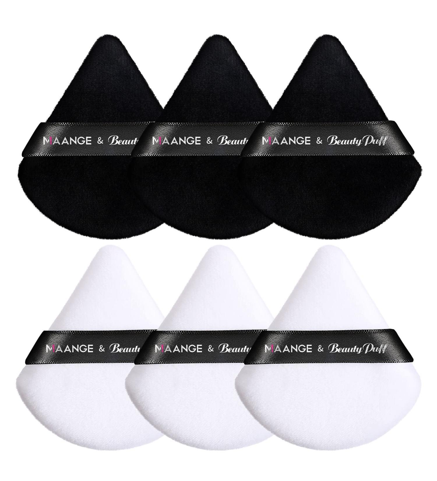 MAANGE 6 Pcs Triangle Makeup Puff Set for Loose Powder - Soft Face Body Foundation Puffs - Triangular Design for Contouring - 3 Black + 3 White - Buy Online on SooperMarket.com