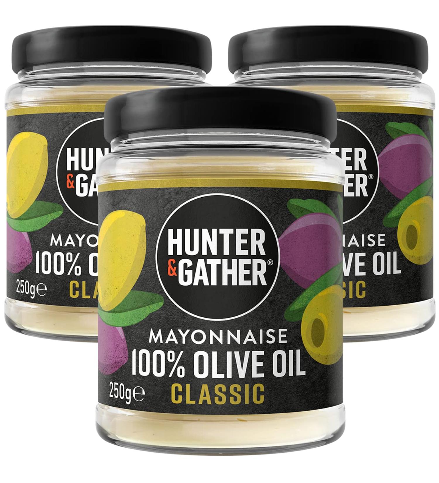 Hunter & Gather Olive Oil Mayo 3 x 250g | Paleo Keto, Sugar & Gluten Free | Made with Olive Oil & British Free Range Egg Yolk | 750g - Buy Online on SooperMarket.com