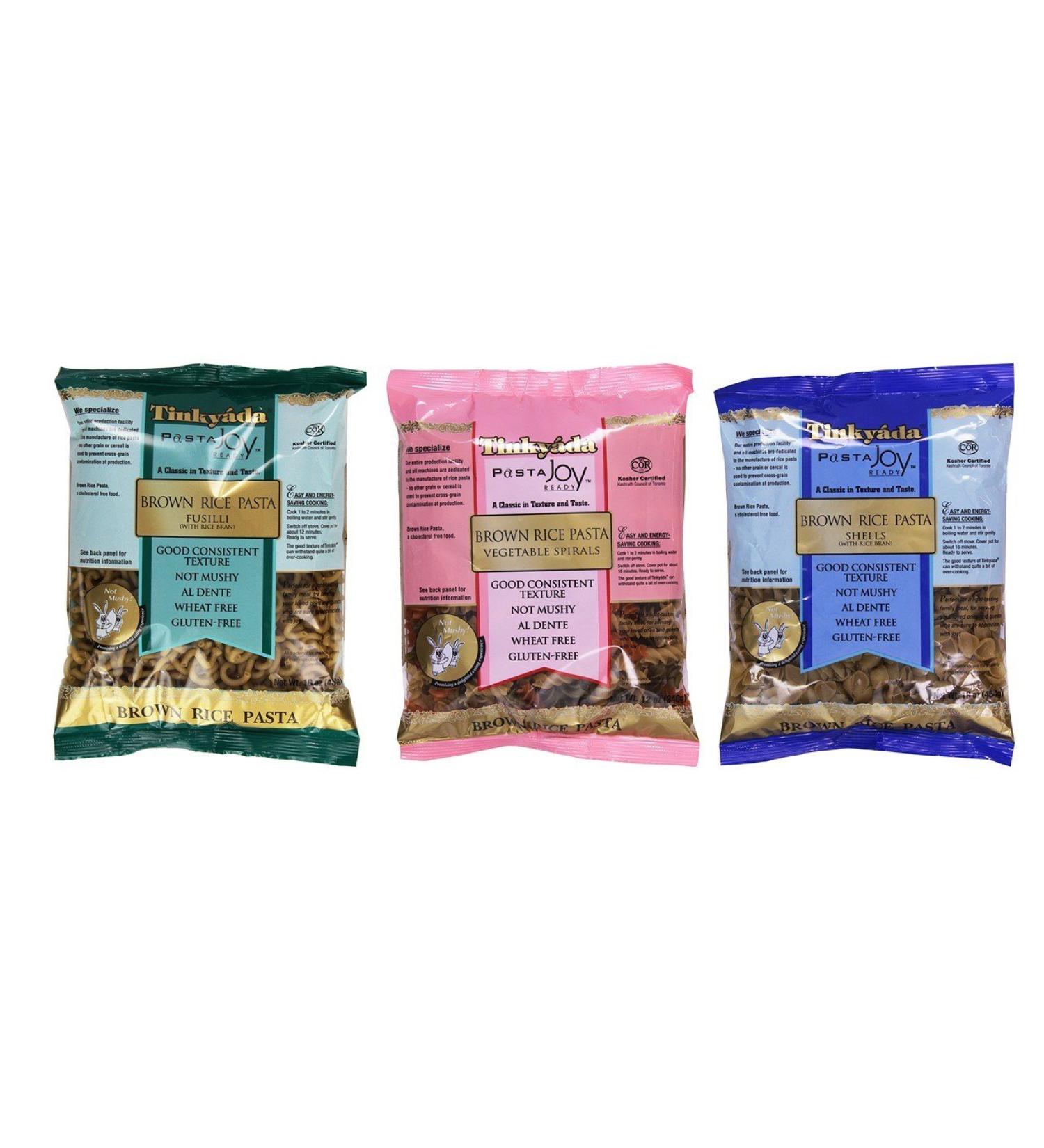 Tinkyada Gluten-Free Brown Rice Pasta Variety Bundle - Fusilli, Rotini, Shells (12-16 oz each) - Buy Online on SooperMarket.com