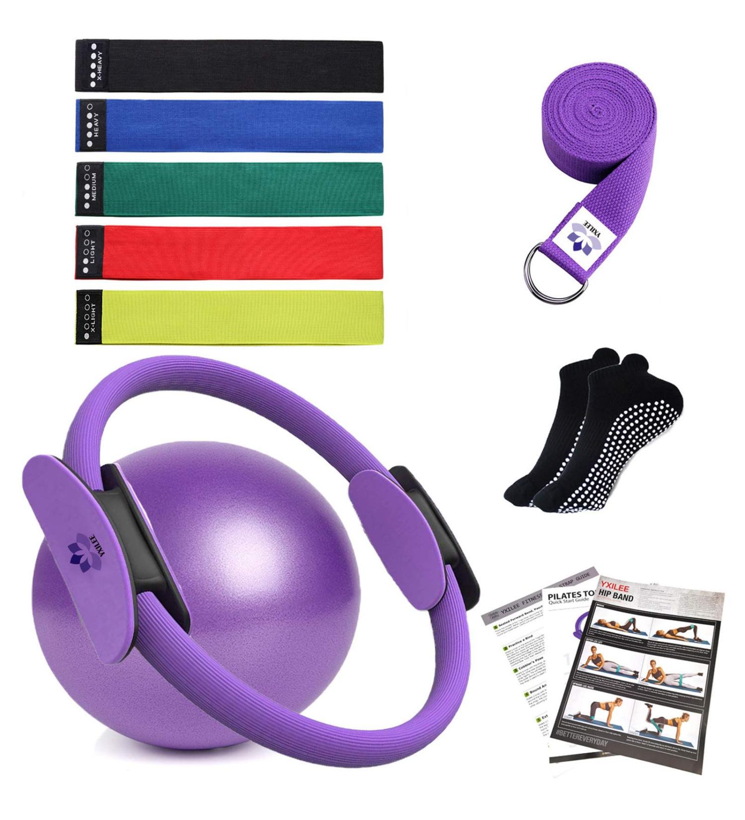 YXILEE Pilates Ring Circle Set - Home Workout Equipment for Women - Booty Bands, Mini Exercise Ball for Legs and Thighs - Purple - Buy Online on SooperMarket.com
