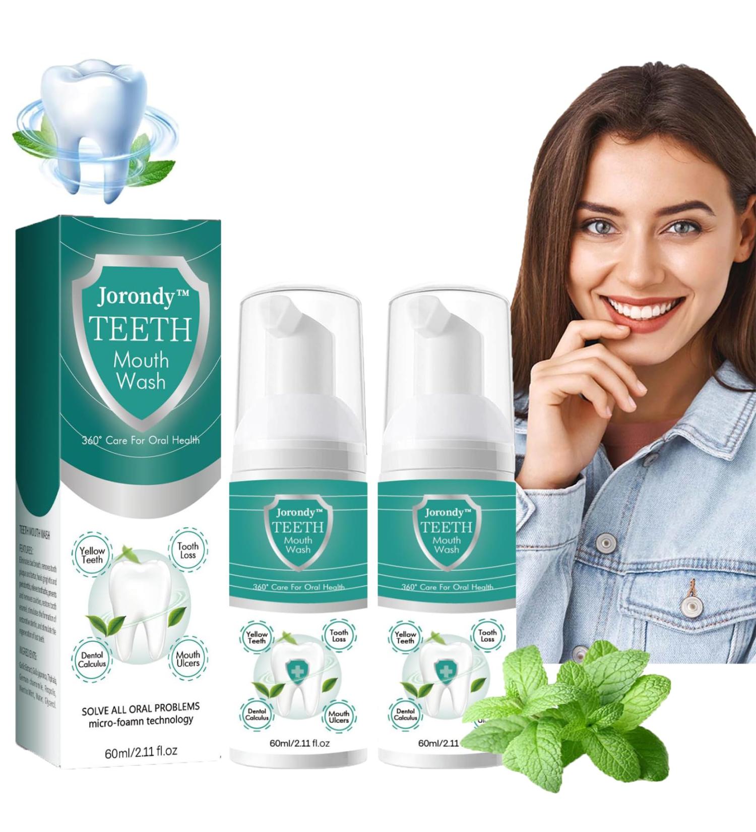 Jorondy Teeth Mouthwash & Herbal-Up Oral Repair Foam - Deep Cleaning Stain Removal Teeth Whitening and Rinsing Solution (2PC) - International Shipping Available - Buy Online on SooperMarket.com