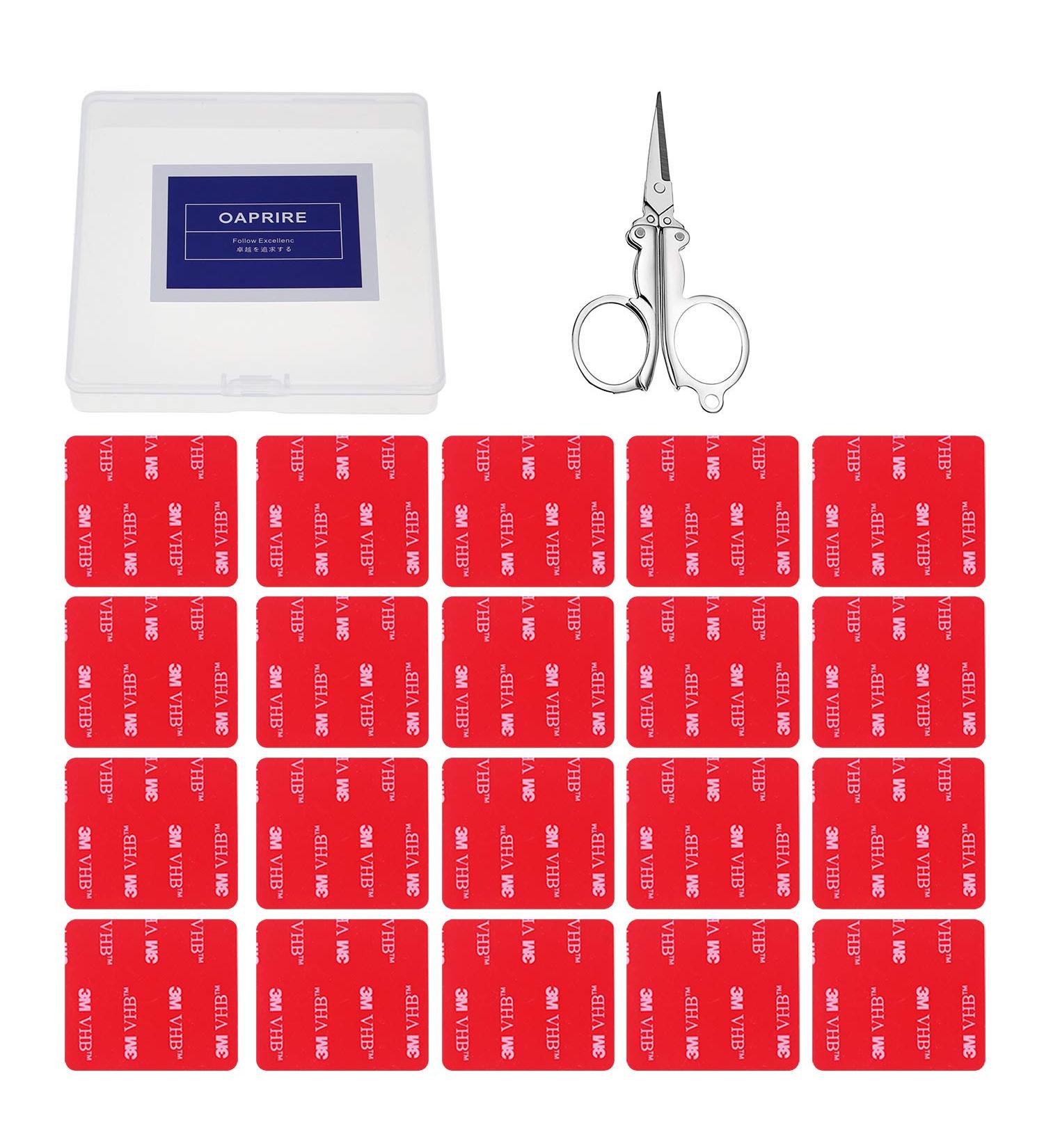 OAPRIRE 3M Double Sided Adhesive Tape Pads 20 PCS Multipurpose 3M VHB Sticky Adhesive Pads Replacement Mounting Tape with Stainless Steel Folding Scissors and Storage Box - 1.96 in x 1.57 in - Buy Online on SooperMarket.com