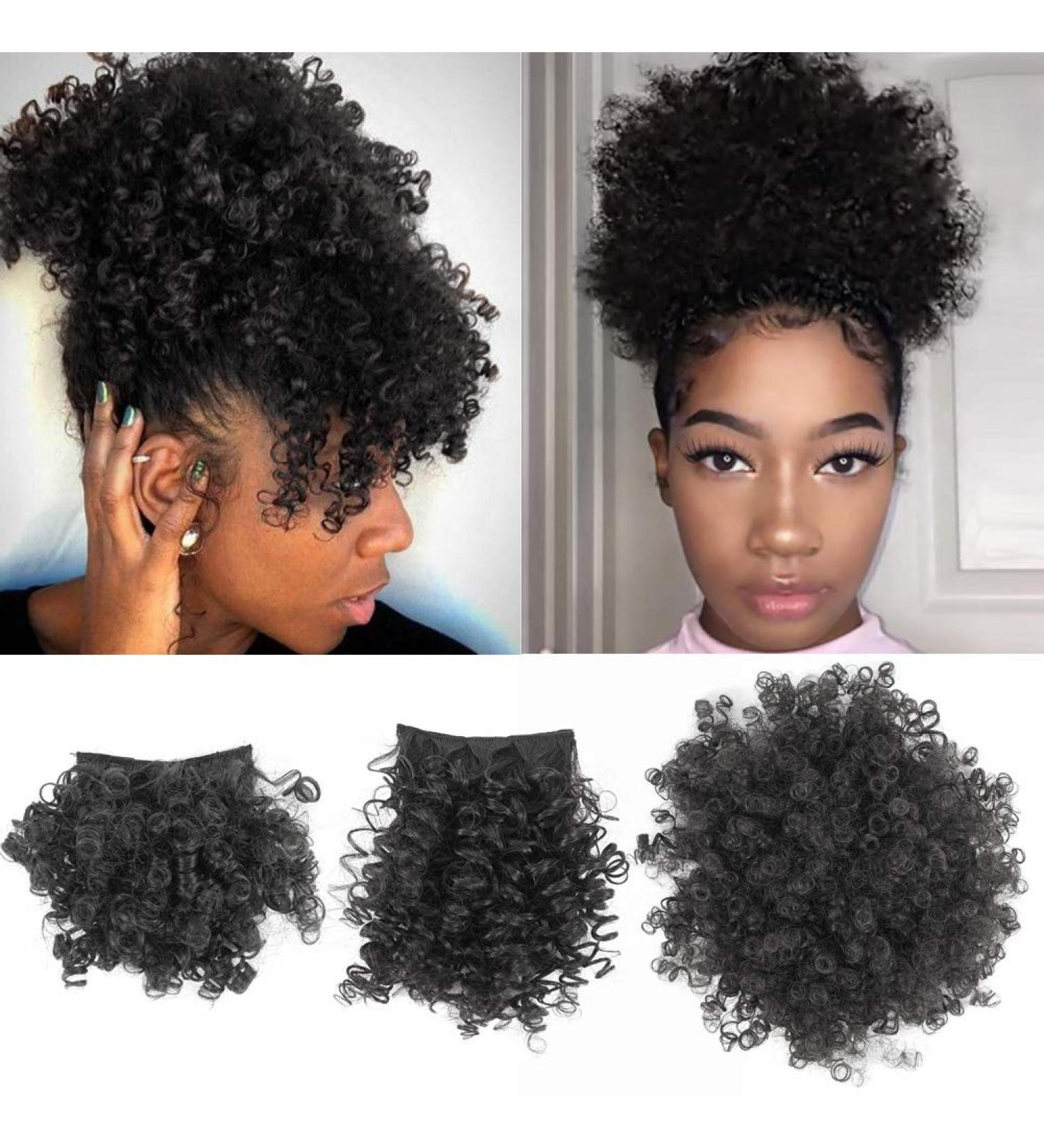 Afro Puff Drawstring Ponytail with Bangs Pineapple Updo Hair for African American Women Short Kinky Curly Ponytail Bun with 2 Replaceable Bangs(#1B-Black) 1 ponytail+ 2 bangs 1B - Buy Online on SooperMarket.com