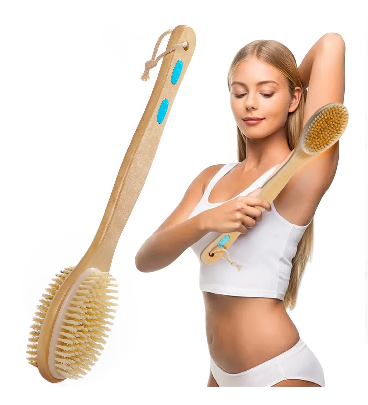 Bamboo Handled Shower Brushes for Exfoliating and Body Massage - Soft and Hard Natural Boar Bristles - Ideal for Back and Whole Body Scrubbing - Buy Online on SooperMarket.com