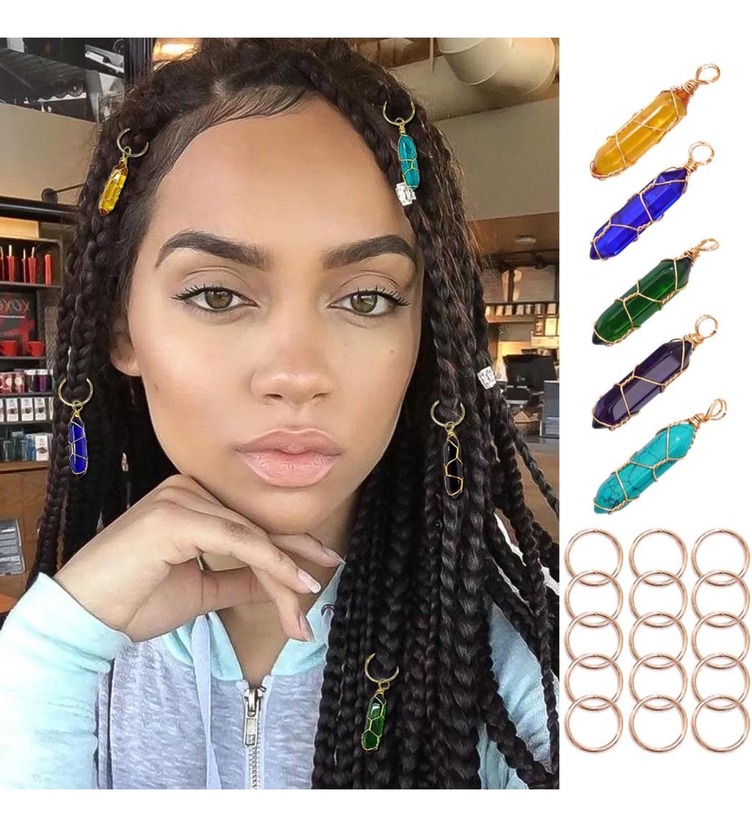 Crystal Hair Jewels for Braids: Gold Natural Stone Loc Jewelry for Black Women (Pack of 5) - Buy Online on SooperMarket.com