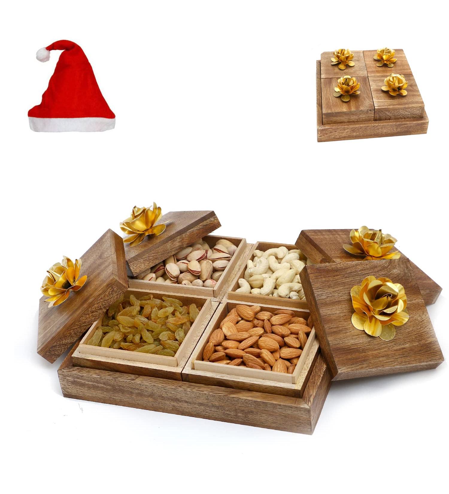 Jaiccha Ghasitaram Christmas Gifts Wooden 4 Dryfruits Box Wooden 4 Dryfruits Box Cap - Buy Online on SooperMarket.com