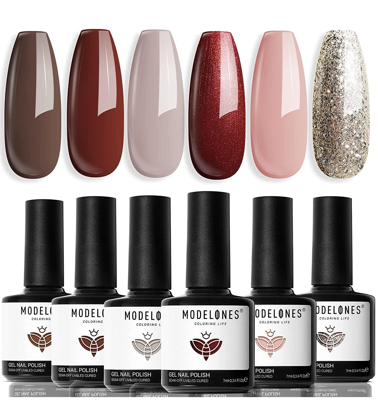 modelones Holiday Gel Nail Polish Set 6 Colors Brown Dark Red Gel Polish Kit Glitter Champagne Gold Nude Pink Grey Nail Polish Gel Soak OFF LED Manicure Nail Art DIY Home Salon Gift for Women live in luxury 1.25 ml (Pack of 6) - Buy Online on SooperMarket.com