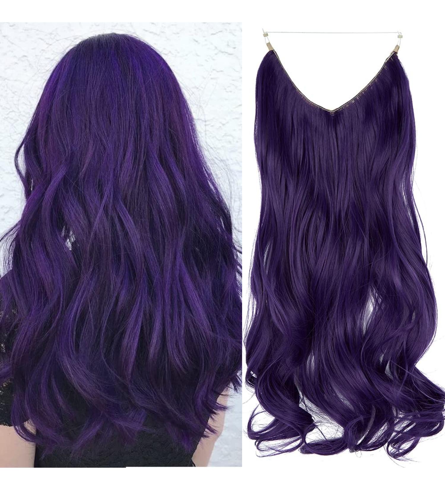 OMGREAT Halo Hair Extensions 20 Inch Curly Wavy Hidden Crown Secret Hairpiece - Deep Purple - Buy Online on SooperMarket.com