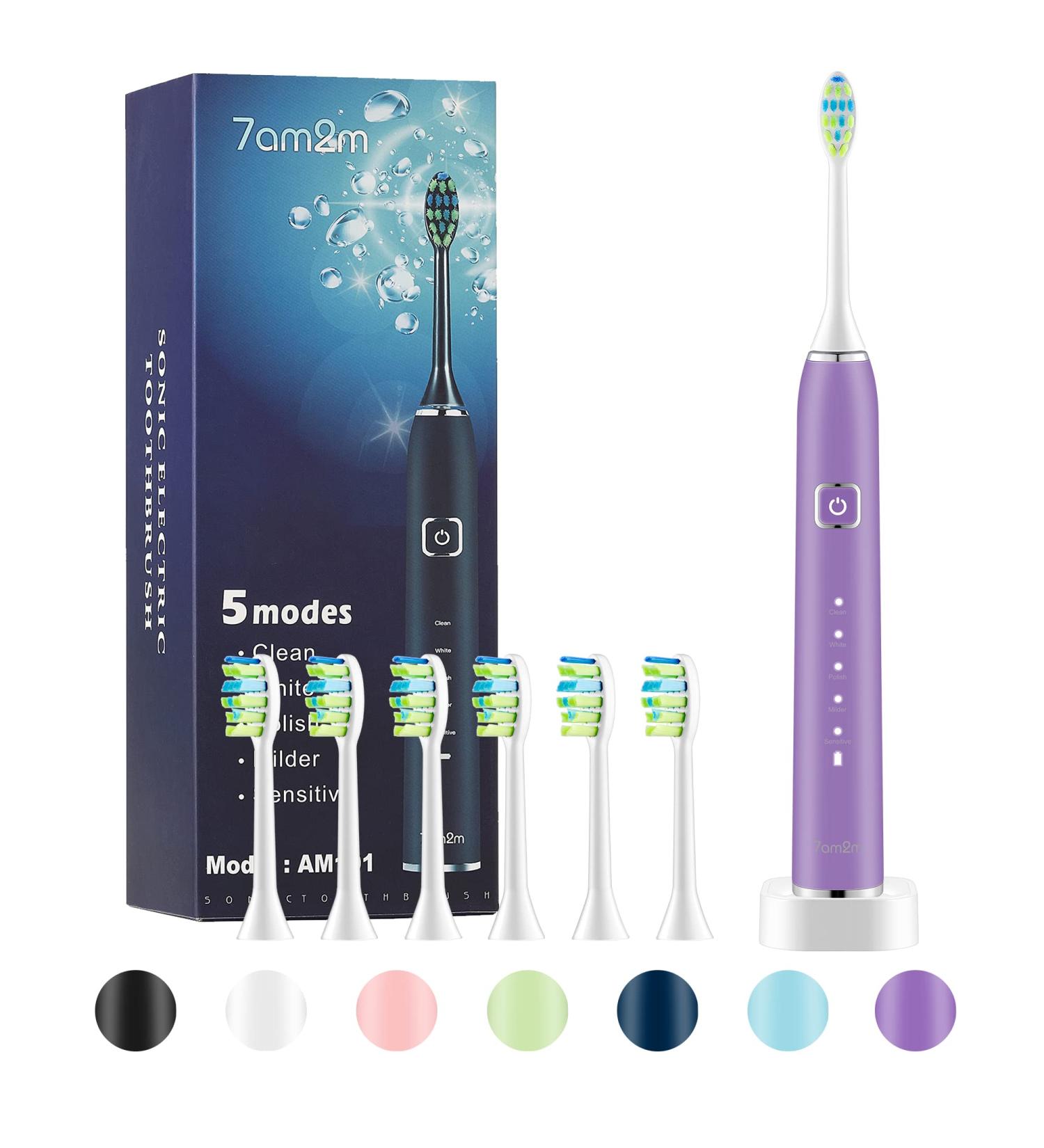 7am2m Electric Toothbrush for Kids - 6 Brush Heads, 100 Days Charge, 5 Modes, Waterproof (Purple) - Buy Online on SooperMarket.com