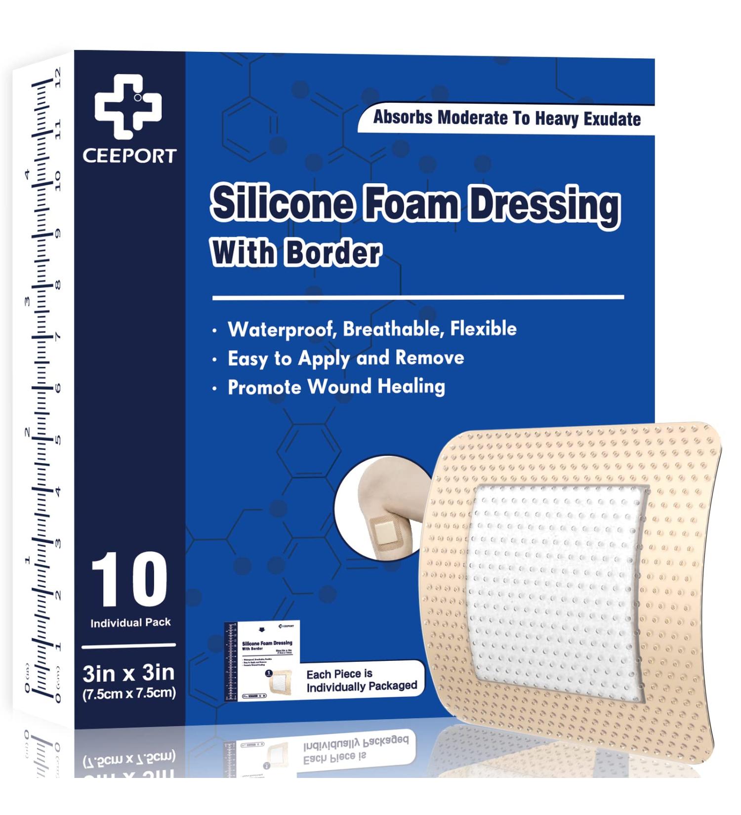 Ceeport 3x3 Silicone Foam Dressing 10 Pack - Waterproof & High Absorbency Wound Care Bandages - Buy Online on SooperMarket.com