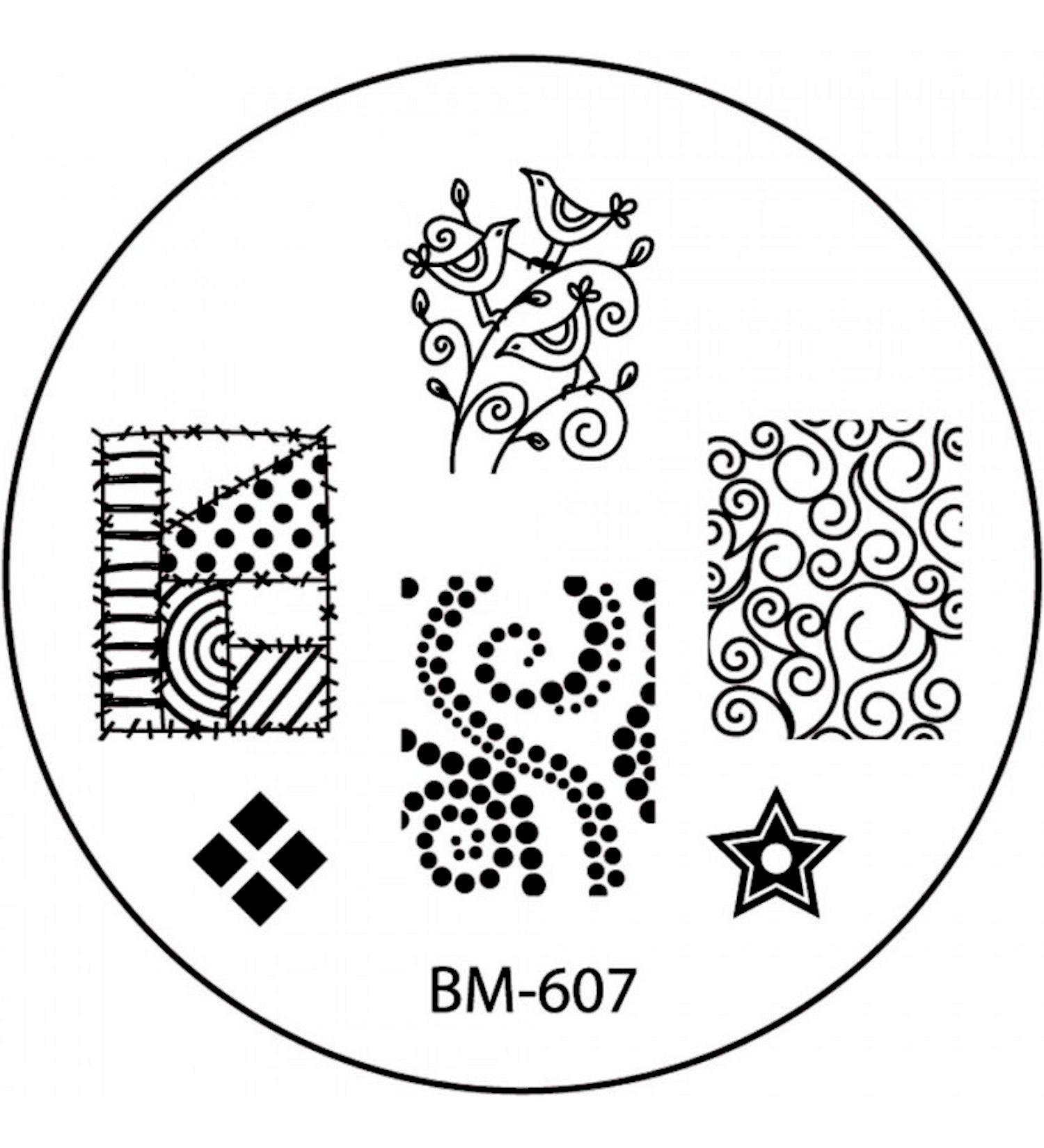 STAMPING STENCIL # BM-607 Patchwork birds dot pattern star flourish