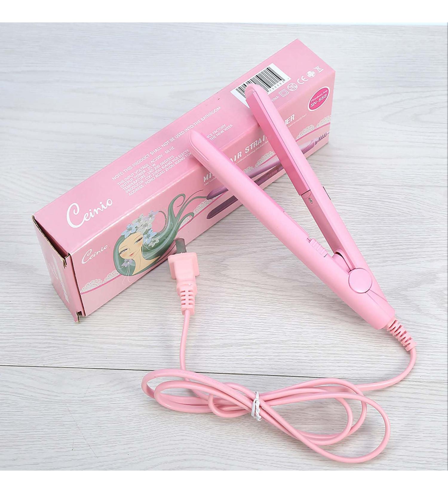 Mini Hair Straightener & Curler - Travel-Friendly Ceramic Plates in Green & Pink | Quick Styling & US Plug - Buy Online on SooperMarket.com