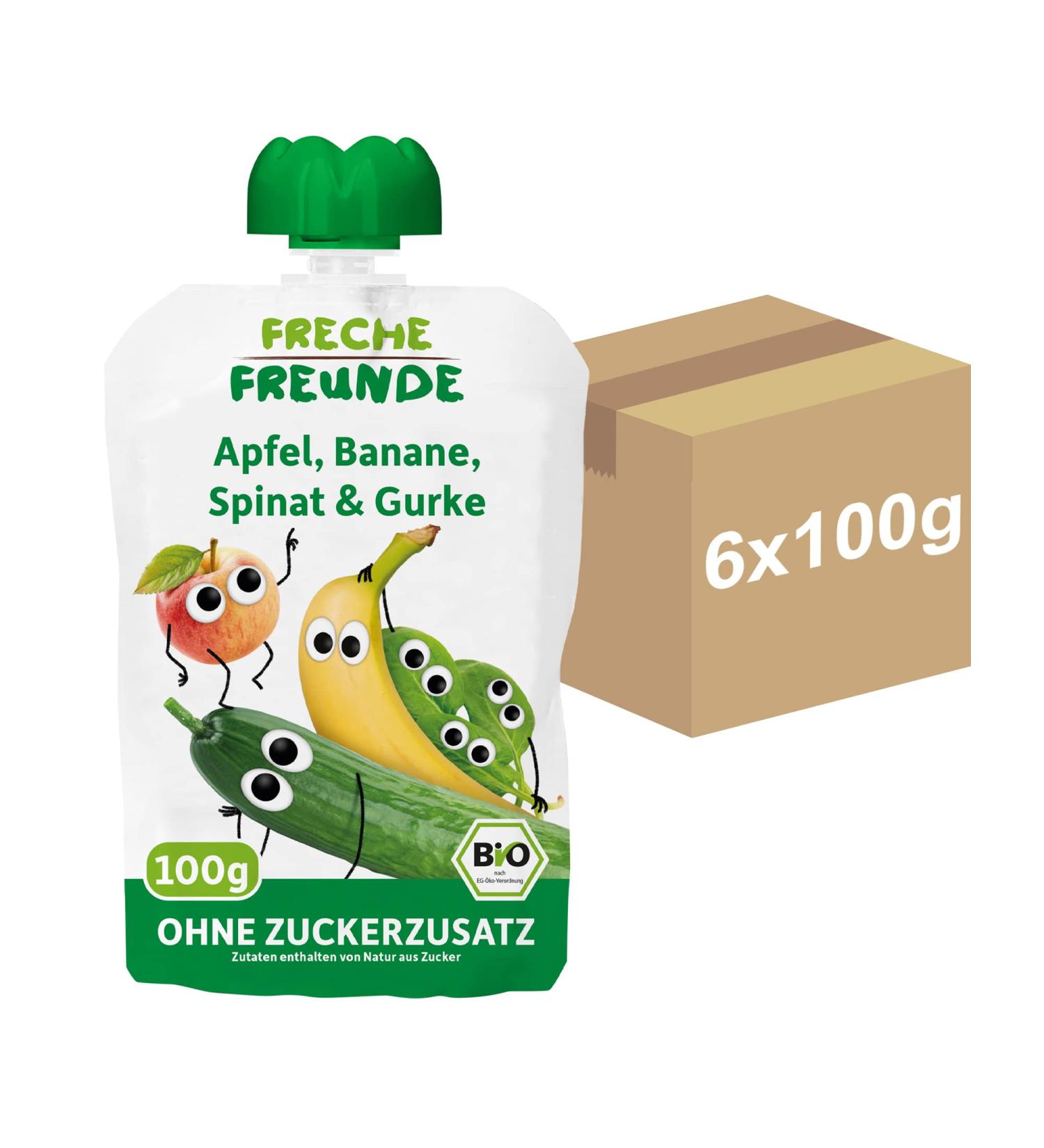 Cheeky Friends Bio Quetschie - Apple Banana Spinach & Cucumber Puree for Babies (6-Pack 6 x 100g) | Organic Baby Food International Shipping - Buy Online on SooperMarket.com