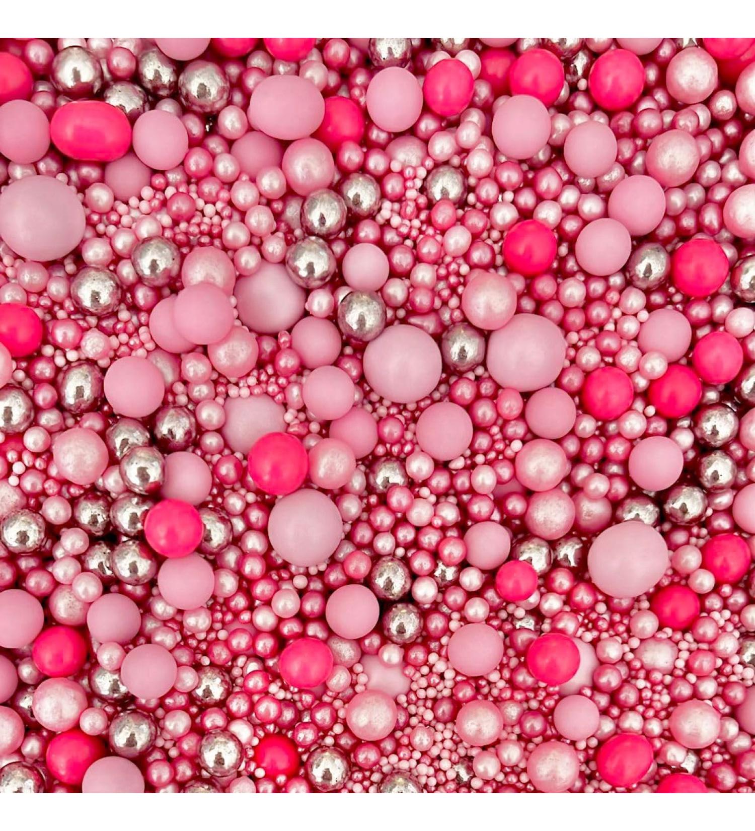 Pink metallic hot pink sprinkles for party pearls chocolate balls edible cupcake cake toppers biscuits pearls decoration 100s 1000s bright hen party bridal baking PINK LEMONADE
