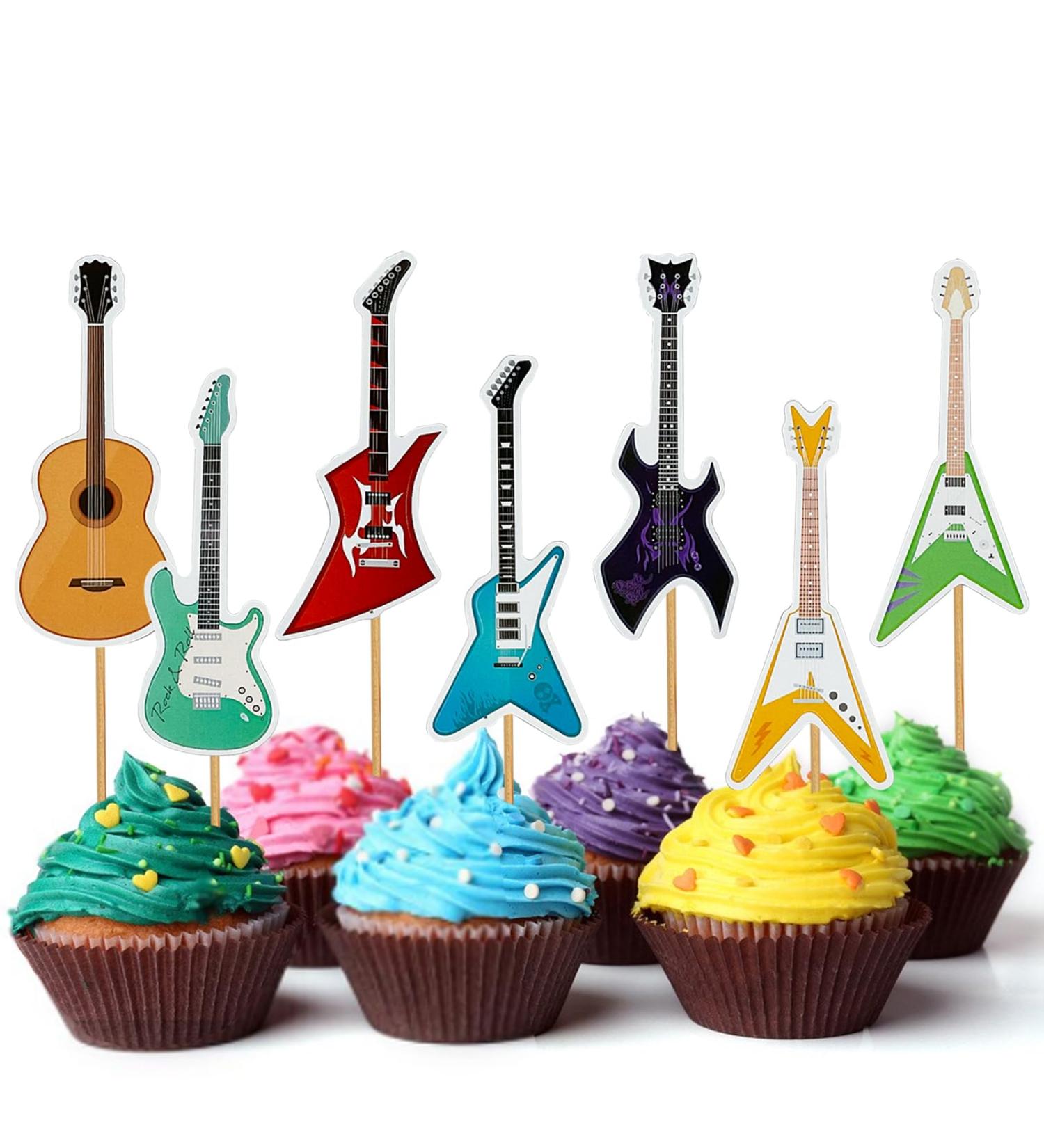 Mulukaya 28Pcs Guitar Cupcake Toppers Treat Cake Picks for Guitar Rock Music Birthday Wedding Party Decorations Supplies - Buy Online on SooperMarket.com