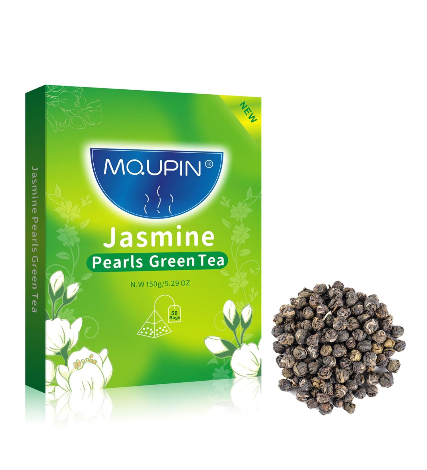 MQUPIN Jasmine Dragon Pearls Tea Bags - 150g/5.29oz (50 Bags, 3g Each) Pure Natural Jasmine Green Tea Balls - No Additives - Buy Online on SooperMarket.com