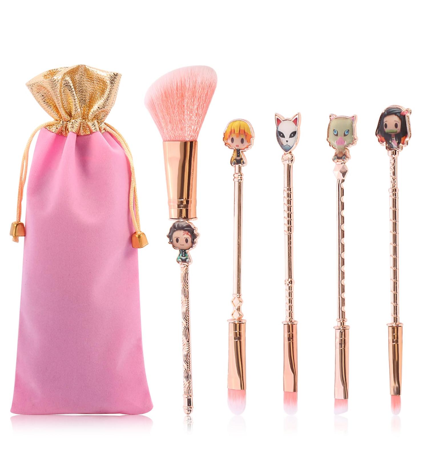 Metal Handle Demon Slayer Anime Makeup Brush Set - 5pcs Pink Gift for Girls & Women - Buy Online on SooperMarket.com