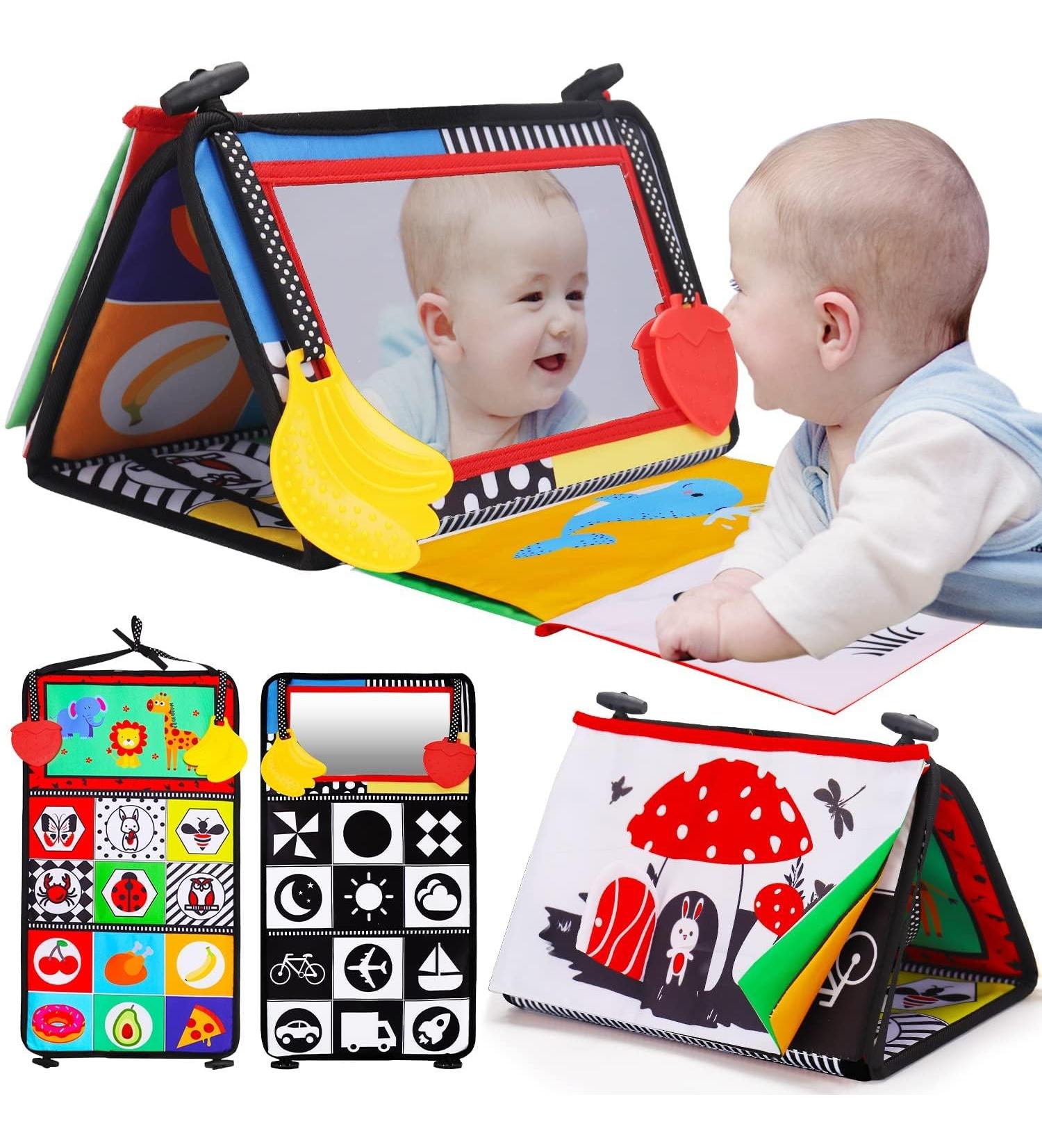 Lypsochaat Baby Mirror Toys with Crackling Bite Ring - Montessori Sensory Educational Toy for 0-6 Months - Foldable Black and White Baby Gift - Buy Online on SooperMarket.com
