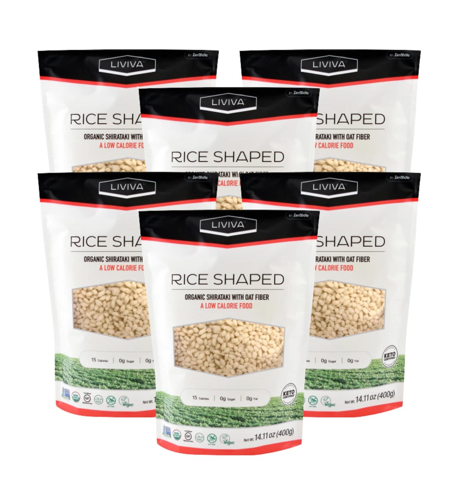 LIVIVA Organic Rice Shaped Shirataki Pasta with Oat Fiber | Low-Calorie, Non-GMO, Gluten-Free, Keto Certified | 14.11 oz (Pack of 6) - Buy Online on SooperMarket.com